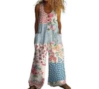 DOTBUY-SHOP Mono Mujer Verano Jumpsuit Elegante Overol para Mujer, Casual, Chic, Sin Mangas, Estampado 3D, Pantalones de Pierna Ancha Peto Largo para Playa, Vacaciones (Mezcla,3x_l)