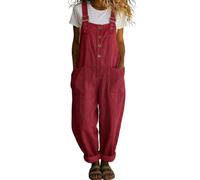 DOTBUY-SHOP Mono Mujer Verano, Peto Largo Casual de Pierna Ancha con Bolsillos, Estampado Monos Mujer Estilo vintage de color liso Holgado con Correa Ajustable (Rojo,xx_l)