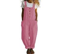 DOTBUY-SHOP Mono Mujer Verano, Peto Largo Casual de Pierna Ancha con Bolsillos, Estampado Monos Mujer Estilo vintage de color liso Holgado con Correa Ajustable (Rosa,l)