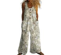 DOTBUY-SHOP Mono Mujer Verano, Retro callejero Peto Largo Casual de Pierna Ancha con Bolsillos, Monos Mujer Elegante Holgado para Diario y Playa (Flor blanca,s)