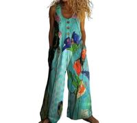 DOTBUY-SHOP Mono Mujer Verano, Retro callejero Peto Largo Casual de Pierna Ancha con Bolsillos, Monos Mujer Elegante Holgado para Diario y Playa (Turquesa,l)