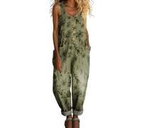 DOTBUY-SHOP Mono Mujer Verano, Retro callejero Peto Largo Casual de Pierna Ancha con Bolsillos, Monos Mujer Elegante Holgado para Playa y Diario (Hojas verdes,s)