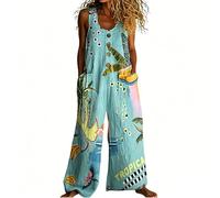 DOTBUY-SHOP Mono Mujer Verano, Retro Peto Largo Casual de Pierna Ancha con Bolsillos, Monos Mujer Elegante Holgado para Playa y Diario (Tropical,l)