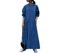 DOTBUY-SHOP Muslim Dress Woman Casual Abaya Islamic Donna Maxi Elegante Maniche Lunghe Moda Girocollo Kaftan Plus Size Caftan Dubai Loose per Vita Quotidiana S-5XL (0114 BLU,3XL)