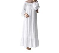 DOTBUY-SHOP Muslim Dress Woman Casual Abaya Islamic Donna Maxi Elegante Maniche Lunghe Moda Girocollo Kaftan Plus Size Caftan Dubai Loose per Vita Quotidiana S-3XL (0162 Bianco,XXL)