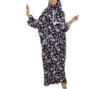 DOTBUY-SHOP Ropa Musulmana Mujer, Vestido de Oración con Hiyab Abaya Vestido Ramadán Turquia Robe Ropa de Mujer Musulmana Arabe, Ropa islámica Ramadán Jilbab Rata, Colores (Flores,Talla única)