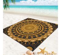 DOTBUY-SHOP Toalla Playa, 3D Mandala Esterilla Playa Impermeable, Manta de Picnic Grande de Secado Rápido Portátil Plegable para Viajes, Camping, Senderismo (Café Negro,200x200cm)