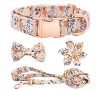 Dote on Juego de collar y correa para perro con pajarita, collar de perro con flor desmontable con hebilla dorada fuerte, collar acolchado suave ajustable para perros pequeños y medianos (naranja, M)