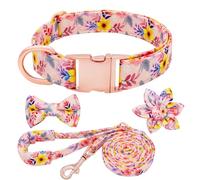 Dote on Juego de collar y correa para perro con pajarita, collar de perro con flor desmontable con hebilla dorada fuerte, collar acolchado suave ajustable para perros pequeños, medianos y grandes