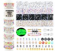 Dotilili 1600 Piezas Cuentas para Pulsera, A-Z Cuentas De Letras Blanco Coloreado Negro AcríLicas luminosas Cuentas Redondos Abalorios Letras para DIY Manualidades Collares cadena de telefonía móvil
