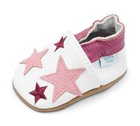 Dotty Fish Calzado Minimalista para bebés y niños. Zapatos Unisex de Piel con Suela Antideslizante. Ligeros, Flexibles, Respirable y aprobados por podólogos - Blanca con Estrellas Rosadas 18-24 Meses