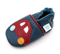 Dotty Fish Zapatos de Cuero Suave para bebés. Antideslizante. Coche Azul Marino y Rojo. 0-6 Meses (17 EU)