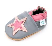 Dotty Fish Zapatos de Cuero Suave para bebés. Antideslizante. Estrella Gris y Rosa. 0-6 Meses (17 EU)