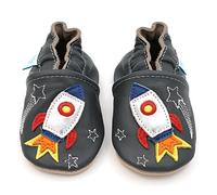 Dotty Fish Zapatos de Cuero Suave para bebés. Antideslizante. Cohete Espacial Gris Oscuro. 3-4 Años (27 EU)