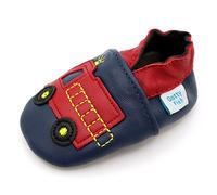 Dotty Fish Zapatos de Cuero Suave para bebés. Antideslizante. Camión de Bomberos Rojo. 6-12 Meses (19 EU)