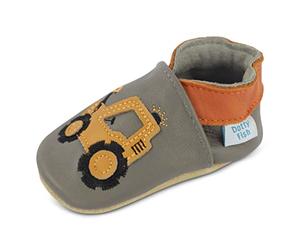 Dotty Fish Calzado Minimalista para bebés y niños. Zapatos Unisex de Piel Suave con Suela Antideslizante. Ligeros, Flexibles, Respirable y aprobados por podólogos - Excavadora 3-4 años