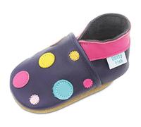 Dotty Fish Chaussons en Daim pour bébé, Zapato de Suela Blanda Niñas, Bleu À Pois Multicolore, 25 EU