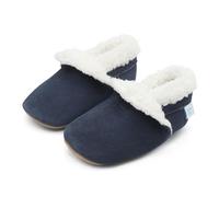 Dotty Fish Pantuflas de ante para bebés y niños pequeños - Pantuflas de invierno con forro polar para niños y niñas. Suela antideslizante. Recomendadas por podólogos - Azul marino 18-24 meses