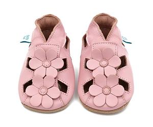 Dotty Fish Sandalias de Cuero Barefoot para Bebé - Flor rosa 12-18 meses