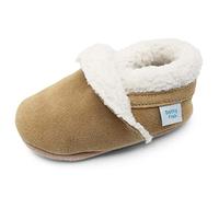 Dotty Fish Zapatillas de bebé de ante. Bebés. Niños pequeños. Forrada de borreguillo. Pantuflas. Marrón claro. 0-6 Meses (17 EU)