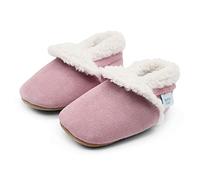 Dotty Fish Zapatillas de Casa de Ante para Bebés y Niños - Barefoot, Forro Polar, Antideslizantes, Ligeras, Flexibles y Cálidas, Pantuflas de Invierno para Niños y Niñas - Rosa Claro 18-24 Meses
