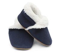 Dotty Fish Zapatillas de Casa de Ante para Bebés y Niños - Barefoot, Forro Polar, Antideslizantes, Ligeras, Flexibles y Cálidas, Pantuflas de Invierno para Niños y Niñas - Azul Marino 12-18 Meses