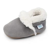 Dotty Fish Zapatillas de Casa de Ante para Bebés y Niños - Barefoot, Forro Polar, Antideslizantes, Ligeras, Flexibles y Cálidas, Pantuflas de Invierno para Niños y Niñas - Gris Claro 3-4 Años