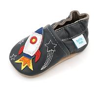 Dotty Fish Zapatos de Cuero Suave para bebés. Antideslizante. Cohete Espacial Gris Oscuro. 4-5 Años (28 EU)