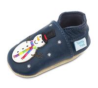 Dotty Fish Zapatos de Cuero Suave para bebés. Antideslizante. Muñeco de Nieve Azul Marino. 6-12 Meses (19 EU)