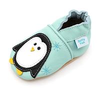 Dotty Fish Zapatos de Cuero Suave para bebés. Antideslizante. Pingüino Azul Claro. 3-4 Años (27 EU)