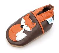 Dotty Fish Zapatos de Cuero Suave para bebés. Antideslizante. Zorro marrón y Naranja. 12-18 Meses (21 EU)