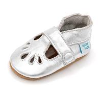 Dotty Fish Zapatos de Cuero Suave para bebés. Niñas. T-Bar en Plateado. 2-3 Años (25 EU)