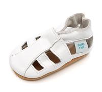 Dotty Fish Zapatos de Cuero Suave para bebés. Sandalias Blanco para niños y niñas. 12-18 Meses (21 EU)