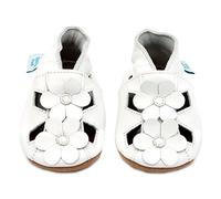 Dotty Fish Zapatos de Cuero Suave para bebés. Sandalias para niñas. Blanco con Flores. 0-6 Meses (17 EU)
