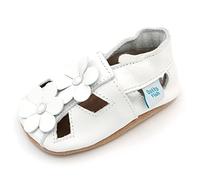 Dotty Fish Zapatos de Cuero Suave para bebés. Sandalias para niñas. Blanco con Flores. 12-18 Meses (21 EU)