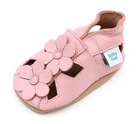 Dotty Fish Zapatos de Cuero Suave para bebés. Sandalias para niñas. Rosa con Flores. 6-12 Meses (19 EU)