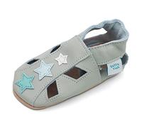 Dotty Fish Zapatos de Cuero Suave para bebés. Sandalias para niños y niñas. Gris con Estrellas. 18-24 Meses (23 EU)