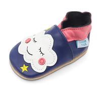 Dotty Fish Zapatos de Cuero Suave para bebés. Antideslizante. Azul con Nube Blanca. 18-24 Meses (23 EU)