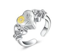 DOTUIARG Anillo de cremación de corazón de girasol para cenizas, anillos de urna de acero inoxidable, joyería conmemorativa para seres queridos y recuerdos para mujeres