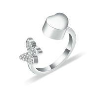 DOTUIARG Anillo de cremación en forma de corazón de mariposa para cenizas para mujeres Portacenizas conmemorativo para seres queridos urnas anillo de mano Joyería funeraria
