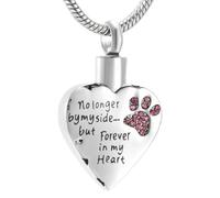 DOTUIARG Colgante de cremación con pata de perro de cristal rosa en mi corazón - Ya no a mi lado, sino para siempre en mi corazón colgante de urna para mascota