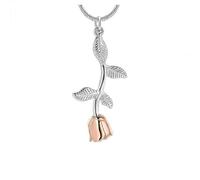 DOTUIARG Colgante de hoja de flor de rosa de color plata/dorado Urna collar Cremación Joyería para cenizas Recuerdo Joyería para la eternidad