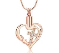 DOTUIARG Colgante de urna de cenizas de cremación del corazón con cruz, joyería conmemorativa para mujeres, hombres, portador de cenizas de mascota humana para recuerdos