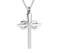 DOTUIARG Collar de cremación con cruz incrustada para las cenizas de seres queridos joyería conmemorativa de acero inoxidable