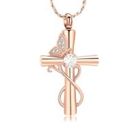 DOTUIARG Collar de urna con cruz para cenizas, cremación de mariposas, portacenizas para recuerdos, colgante funerario para mujeres