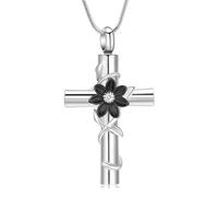 DOTUIARG Collar de urna con cruz para cenizas Joyería de cremación de girasol Colgante de cenizas de acero inoxidable collar conmemorativo para mujeres hombres