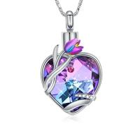 DOTUIARG Collar de urna con flor de tulipán y corazón de amor para cenizas para mujeres, joyería de cremación de cenizas memoriales de mamá