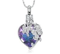 DOTUIARG Collar de urna de corazón de cristal para cenizas, cremación de mariposas, joyería de recuerdos para la pérdida de seres queridos para mujeres