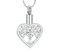 DOTUIARG Collar de urna de corazón del Árbol de la Vida para cenizas Joyería de urna Relicario de recuerdo para el portacenizas humanas Colgante conmemorativo para mujeres