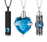 DOTUIARG Collar de urna de cremación de 3 piezas para cenizas, recuerdo de cremación, joyería de cremación, barra vertical/corazón/collar de urna cilíndrica